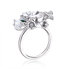 Серебряная кольцо «Цветы» с фианитами и эмалью. Артикул SR30614-BW-R/12/2282