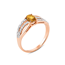 Золотое кольцо с цитрином и фианитами. Артикул 530046/ц с