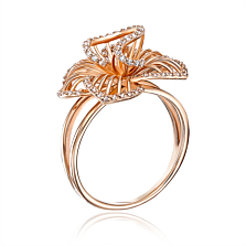 Золотое кольцо «Цветок» с фианитами. Артикул 13036