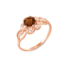 Золотое кольцо с раухтопазом и фианитами (530075/раух сп)