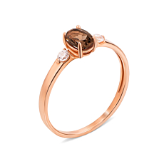 Золотое кольцо с раухтопазом и фианитами (530177/раух)